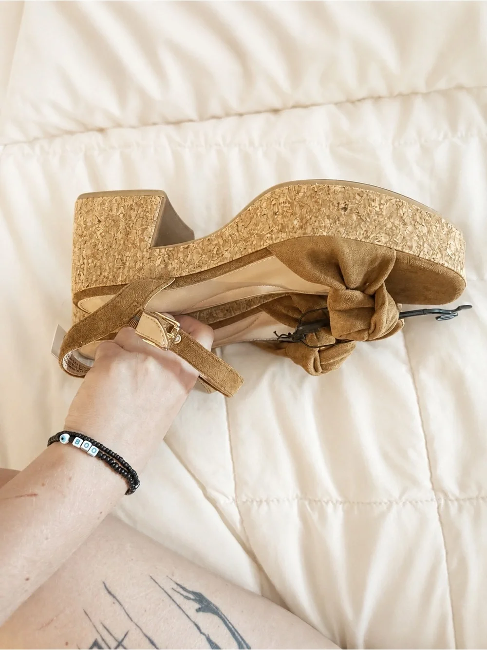 Time and Tru Tan Knot Suede Platform Sandals
